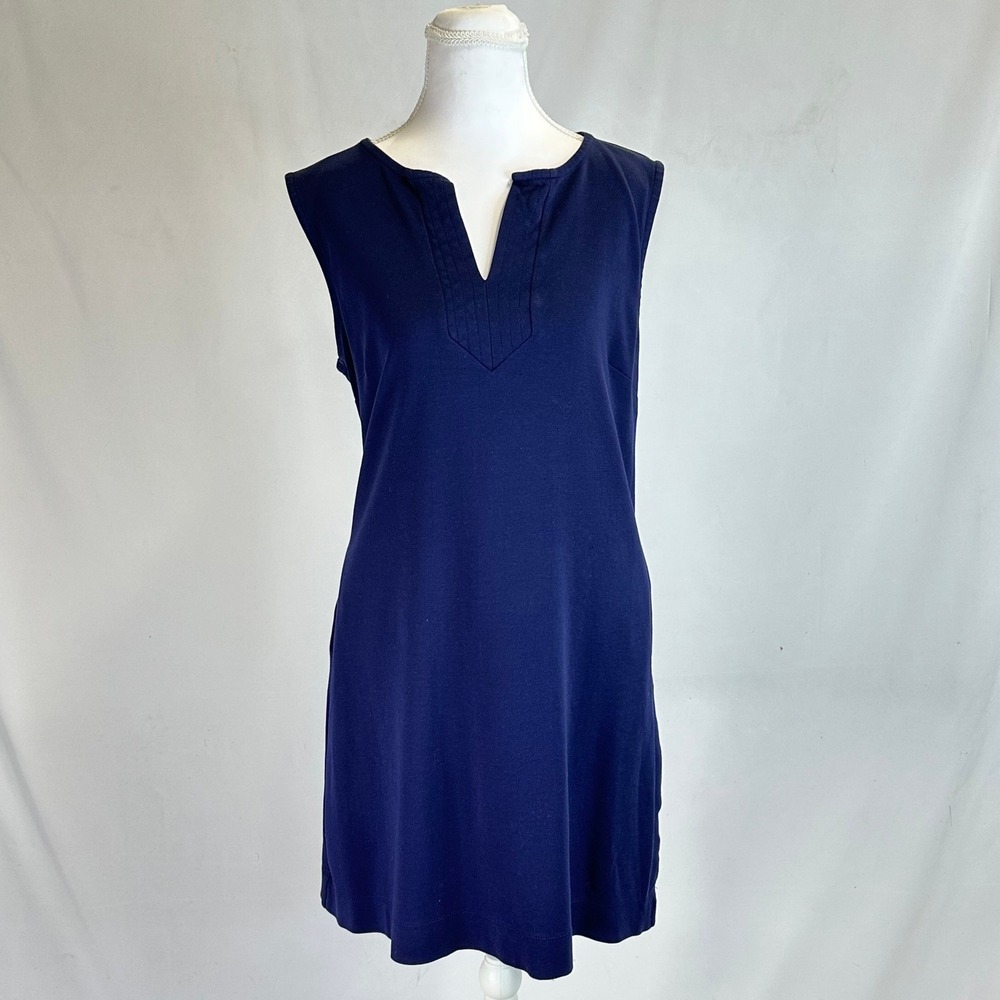 New York & Company Women's Sz L Sheath Dress Navy Blue Sleeveless Cotton Summer